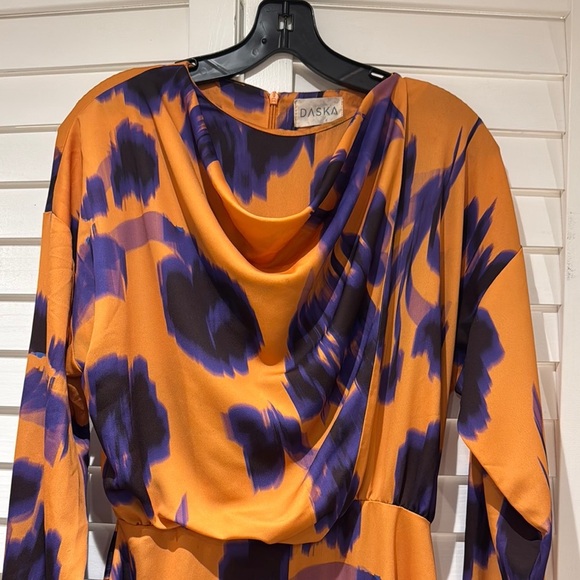 Bold Orange Purple Print Dress 90s Vibe Statement - Size S - Picture 4 of 12
